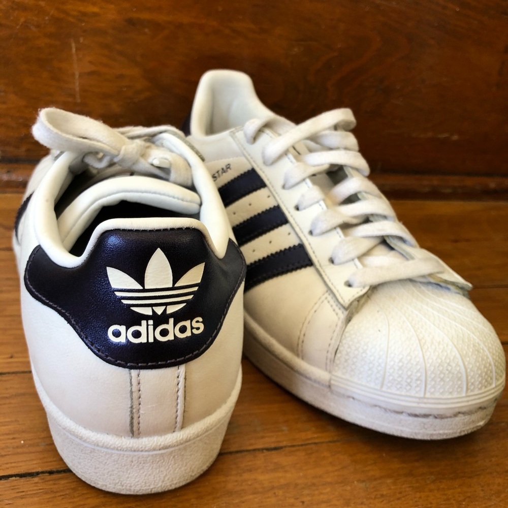 adidas superstars with metallic purple accents!